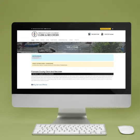 Modern, accessible, and secure – the new Fremont County Clerk website, designed by Sagentic Web Design, displayed beautifully on an iMac.